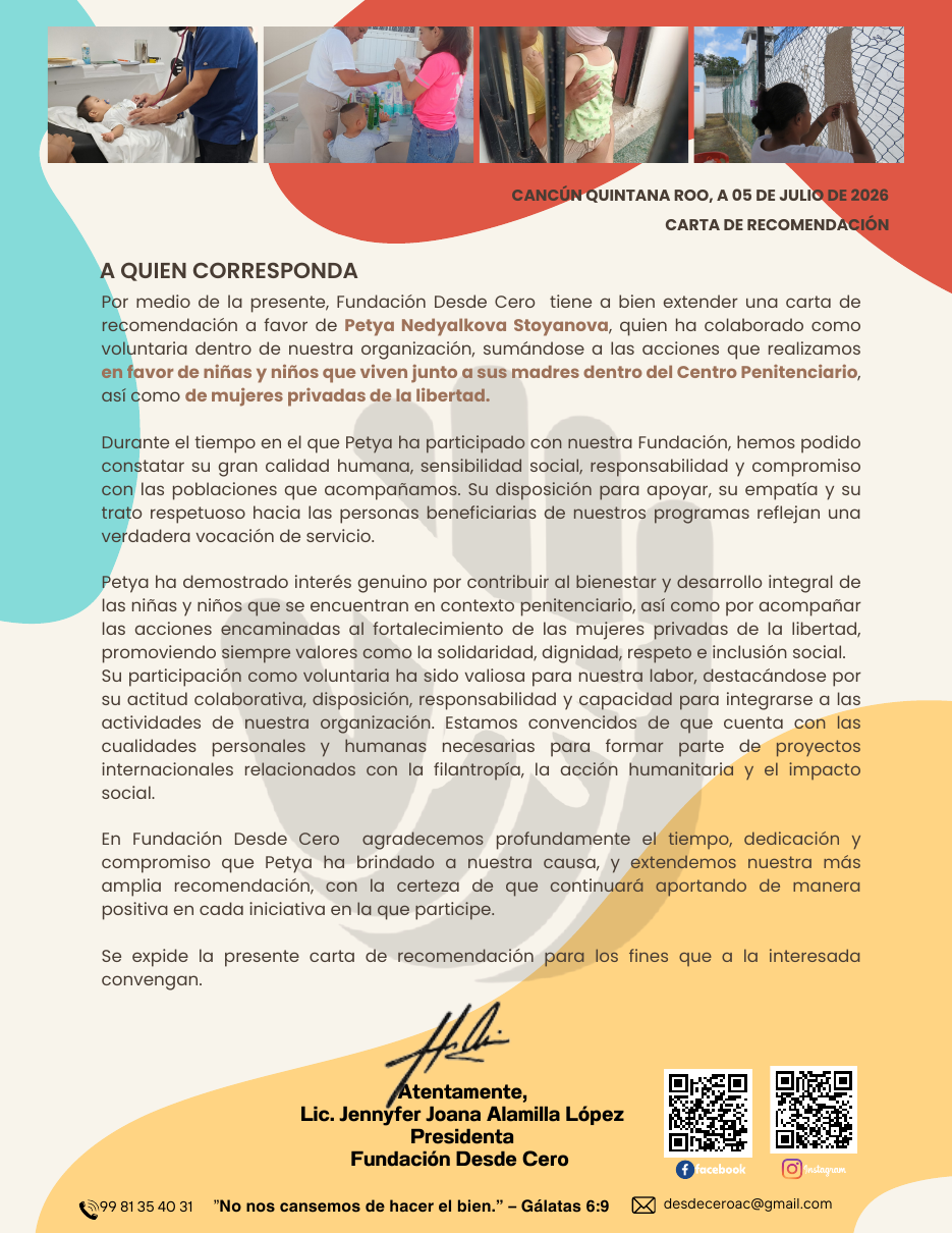 Letter of recommendation from Fundación Desde Cero